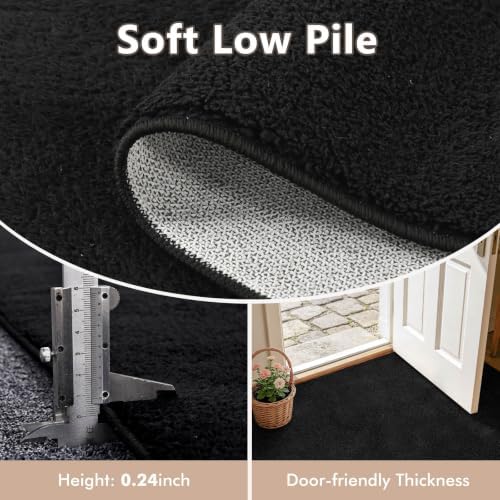 2x8 Black Solid Runner Rug Washable Non-Slip for Kitchen Hallway Bathroom - Image 4