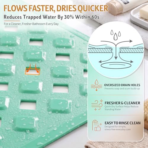 Yimobra Bathtub Mat Non Slip, Super Strong Suction Cups, 27.5"X15.5" Long Shower Mat with Drain Holes, Machine Washable Fast Draining Bath Mats, Bathroom Essentials,MARRS Green - Image 2