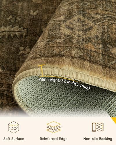 RELEANY Washable Area Rug, Large 10'x14', Brown/Dark Brown - Image 3
