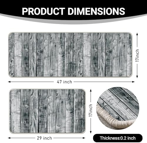 Vintage Farmhouse Wood Texture Kitchen Rugs Set of 2 - Image 3