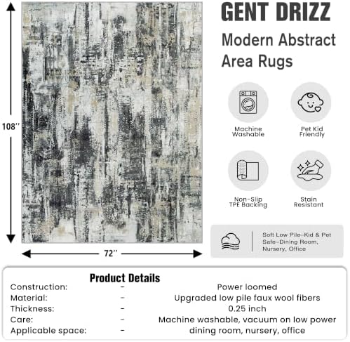 6x9 Area Rugs for Living Room: Washable Abstract Black Grey Gold Carpet - Image 2