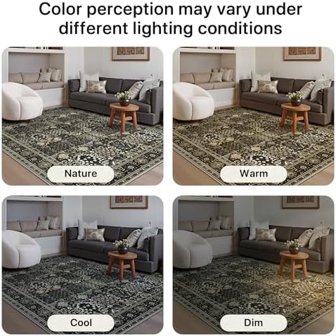 Bavni 5 Ft Washable Round Area Rug Non Slip for Living Room, Black - Image 5