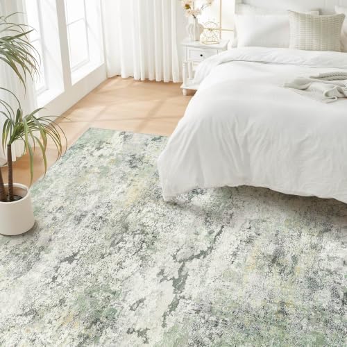 DMOYEST Area Rug Living Room Rugs - 8x10 Large Soft Indoor Neutral Modern Abstract Low Pile Washable Rug Carpet for Bedroom Dining Room Farmhouse Home Office - Green/Grey/Yellow - Image 3