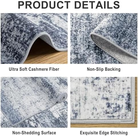 PLHXFR 10x14 Area Rug Living Room: Abstract Washable Carpet Grey Blue - Image 5