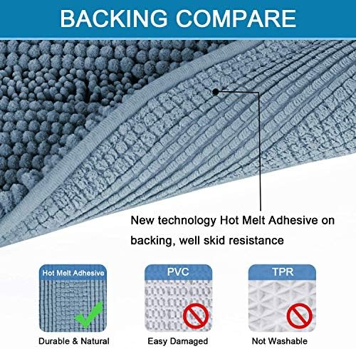 H.VERSAILTEX Bath Mats for Bathroom Non Slip Extra Thick Chenille Striped Bath Rug 24" x 36" Absorbent Non Skid Fluffy Soft Shaggy Rugs Washable Plush Mats for Indoor, Bath Room, Tub - Stone Blue - Image 4