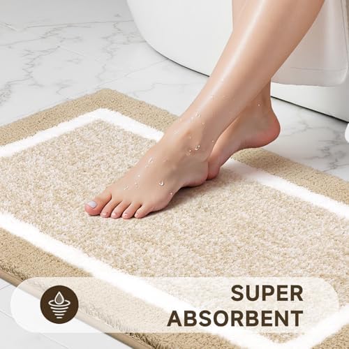 Pauwer 3 Piece Bathroom Rug Set, Non Slip Washable Bath Mat, Beige - Image 4