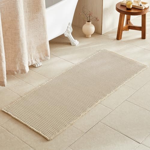 TYUU Waffle Runner Rug Bathroom, Long Boho Bath Mat, 60x24 Pale Beige by TYUU