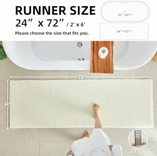 TYUU Cream White Waffle Runner Rug Bathroom, Long Boho Bath Mat, 72x24 - Image 3