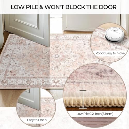 CAPALOCA Square 8ft Washable Nursery Girls Low Pile Area Rug Pink - Image 5