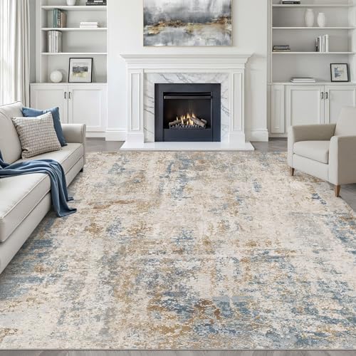 LOONGRUG 9x12 Area Rug Washable Neutral Modern Living Room Rug Blue Brown by LOONGRUG