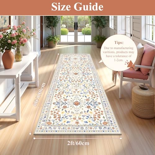 Yamaziot 2x6 Washable Hallway Runner Rug Non Slip Carpet, Colorful Beige - Image 2