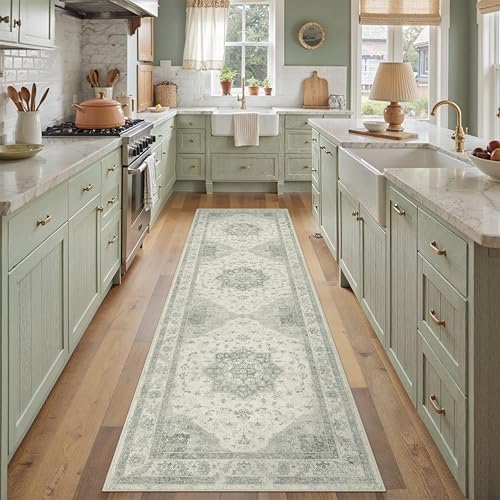 PureCozy Green 2x8 Washable Runner Rug Kitchen Vintage Oriental Carpet - Image 5