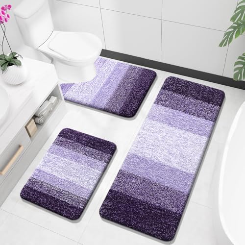 OLANLY Microfiber Bathroom Rugs Sets 3 Piece, Absorbent Bath Mats, Violet by OLANLY