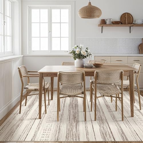 Tortania Area Rug Living Room Rugs - 5x7 Washable Large Soft Neutral Boho Moroccan Bohemian Farmhouse Rug Indoor Floor Carpet for Bedroom Under Dining Table Home Office Decor - Brown Beige - Image 6
