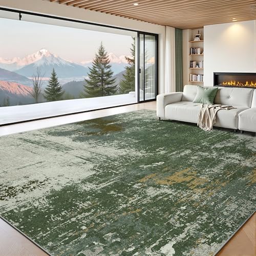 9x12 Rugs for Living Room - Modern Abstract Washable Rug, Ultra Soft Non Slip Low Pile Large Rugs, Floor Carpet for Bedroom Dining Room Office Laundry Nursery Home(Green) by Yarooge