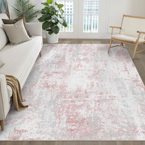 LOONGRUG 5x8 Area Rug Washable Neutral Modern Rug for Living Room Pink Gray by LOONGRUG