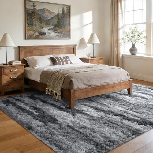 6x9 Large Fluffy Shaggy Area Rugs Non-Slip for Living Room Tie-Dyed Grey - Image 3