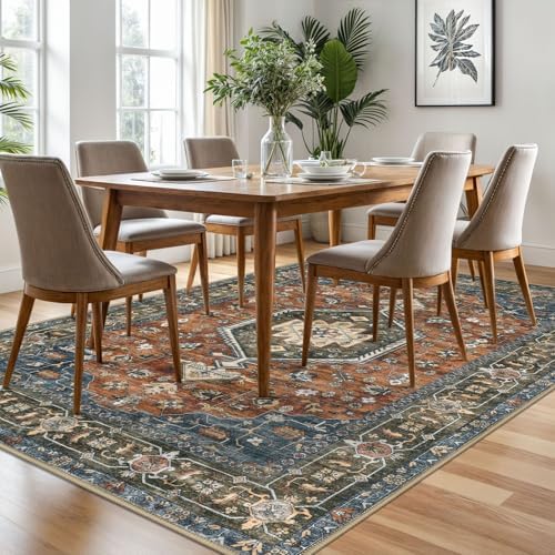 KUTA Vintage Living Room Rug 6x9 Brick Red Washable Large Area Rugs - Image 3