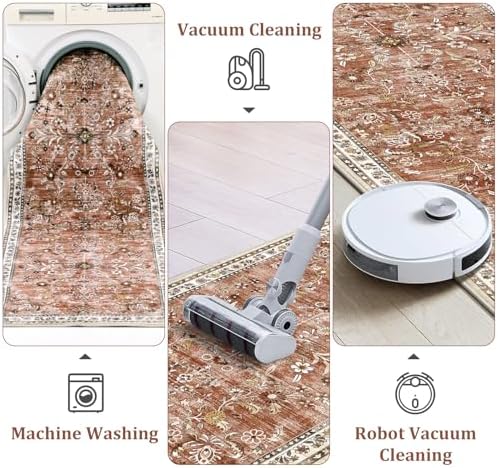 Yamaziot 2x10 Washable Hallway Runner Rug Non Slip Floral Carpet, Brick-red - Image 4