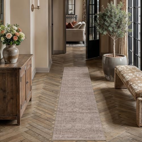 HUGEAR Brown Runner Rug 2x8 Washable Neutral Rug for Hallway by HUGEAR