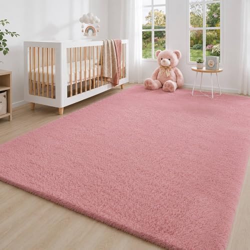 6x9 Ft Blush Pink Fluffy Area Rug for Living Room, Washable - Image 4