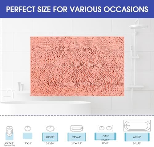 ACCUMTEK Striped Coral Bathroom Rug Mat 48"x17" Ultra Soft, Non Slip Chenille Bath Rugs, Absorbent Plush Shaggy Bath Mats for Bathroom, Bedroom, Kitchen, Shower, Tub - Image 2