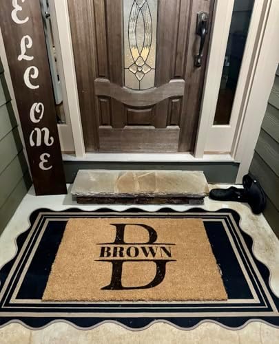 Scalloped Easy Jute 3x5 Front Door Mat, Washable Rugs for Entryway Black Outdoor Patio Rug, Farmhouse Neutral Non Slip Indoor Carpet for Porch Backyard - Image 4