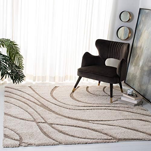 SAFAVIEH Florida Shag Collection Area Rug - 3' Square, Cream & Beige, Non-Shedding & Easy Cleaning, Plush Thick Pile, Ideal for Living Room, Bedroom, Dining Space (SG471-1113) by Unknown