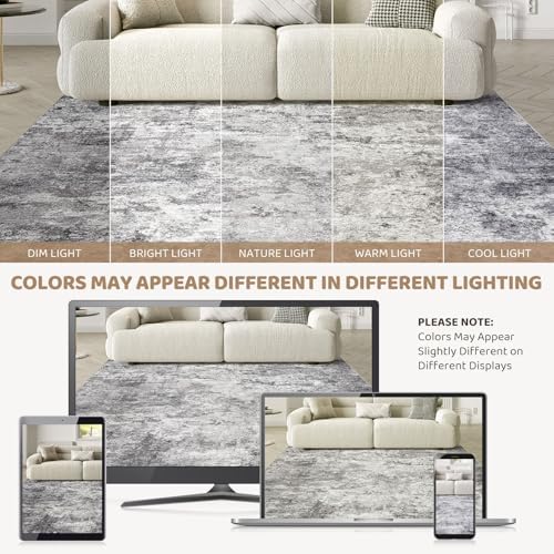 UERMEI Square Area Rugs : Washable 6x6 Neutral Modern Abstract Carpet for Living Room Bedroom - Soft Floor Mat with Non Slip Backing for Kitchen Nursery Dorms Farmhouse Home Decor - Grey - Image 6