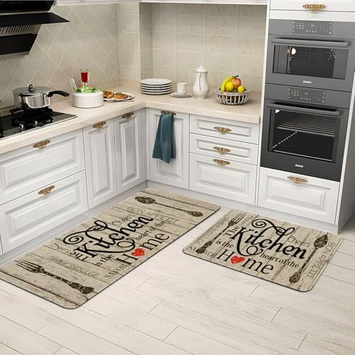 Farmhouse Kitchen Mats for Floor 2 Piece, The Kitchen is The Heart of The Home Grey Rustic Kitchen Rugs Decor Sets of 2 Non Slip Washable - Image 4