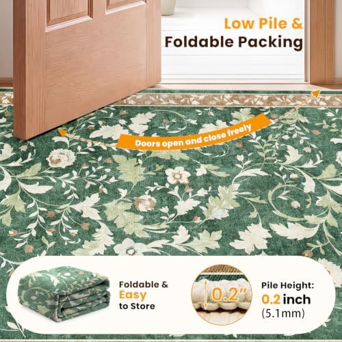 SameBed 4x6 Area Rug Living Room, Vintage Washable Carpet Brown Green - Image 7