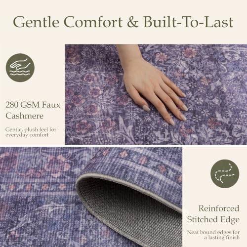 JOLLYVOGUE Entryway Rug, 2x3 Washable Vintage Floral Rug, Twilight Purple - Image 5