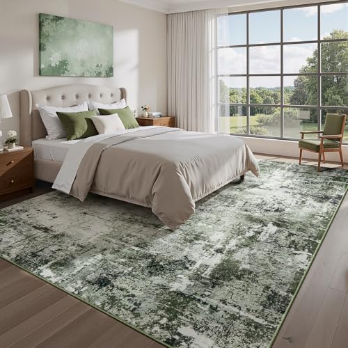 Rugflix 4x6 Area Rugs for Living Room, Washable Dark Green Large Rug - Image 2