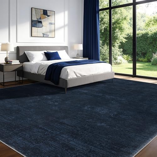 8x10 Washable Area Rug, Navy Blue Solid Area Rugs for Living Room & Bedroom - Image 3