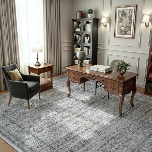 9x12 Area Rugs for Living Room Bedroom, Washable Vintage Boho Grey - Image 3
