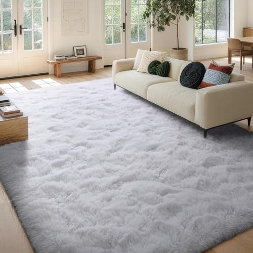 FinRèc Home 6x9 Non-Slip Fluffy Area Rugs for Living Room (White) - Image 2