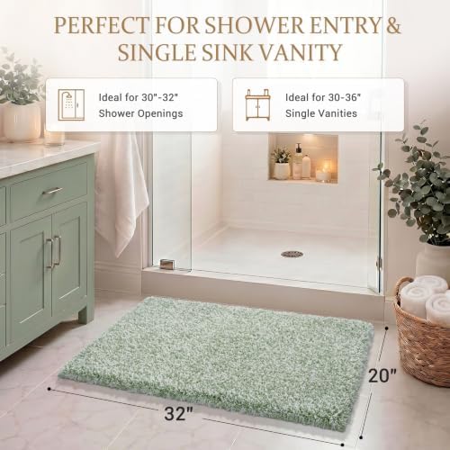 Yimobra Bathroom Rugs Non Slip Washable 32x20, Plush Bath Mat, Green&White - Image 2