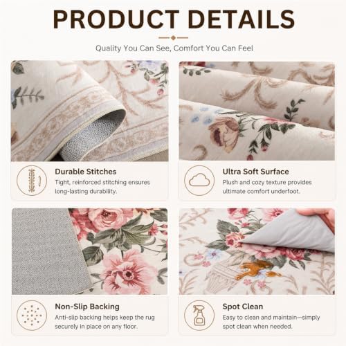 Helthep 8 * 10ft Vintage Floral White Washable Area Rug for Living Room - Image 5