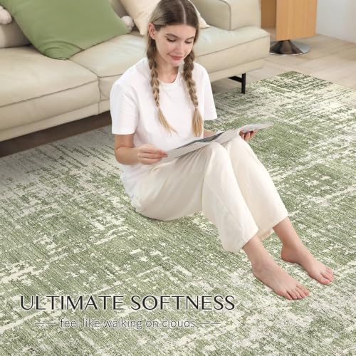 kakania Abstract 10x14 Area Rugs for Living Room: Washable Rugs Green - Image 6