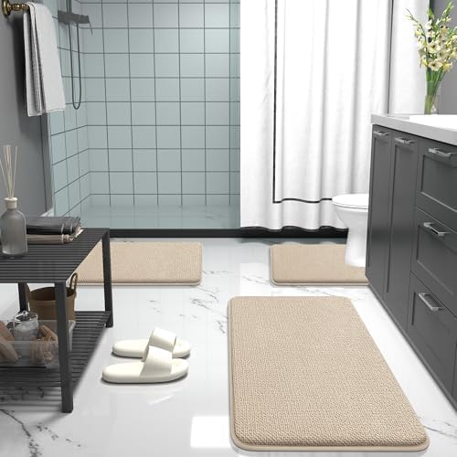 OLANLY Memory Foam Bathroom Toilet Rug U-Shaped 24x20, Absorbent Mat, Beige - Image 6