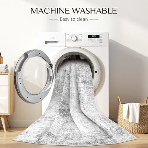 kakania Abstract 9x12 Area Rugs for Living Room: Washable Rugs Grey White - Image 4