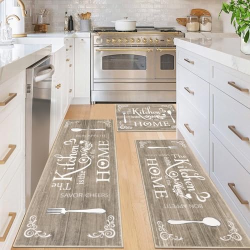 Vaukki Boho Kitchen Rug Sets 3 Piece,Dark Brown Washable Kitchen Floor Mat by Vaukki