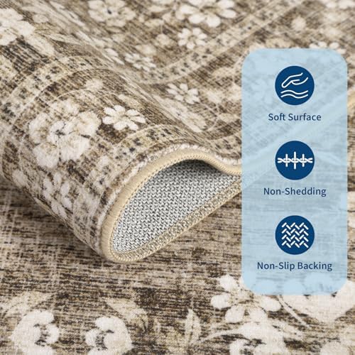 GarveeHome 6ft Floral Round Rug for Bedroom Leaf Flower Brown Botanical - Image 4