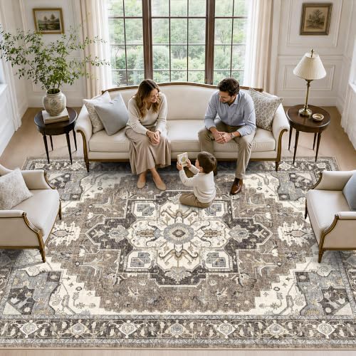 6x8 Area Rug for Living Room: Large Vintage Non-Slip Washable Rugs for Bedroom Dining Room Soft Low Pile Stain Resistant Indoor Accent Carpet Floor Mat for Nursery Playroom Home Office Dorm(Beige,6x8) by RUUGME