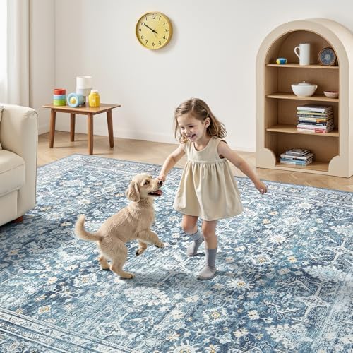 10x14 Area Rugs for Living Room, Washable Non-Slip Blue Large Carpet - Image 5