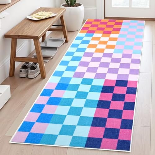 Terrug Multicolored Checkered Area Rug for Kitchen, 2x6 Runner Rugs - Image 3