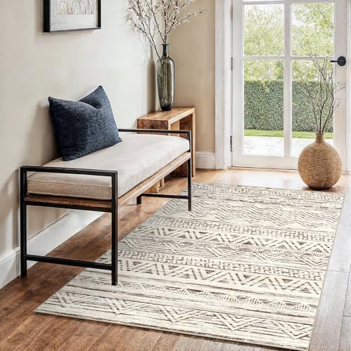 3x4 Area Rug Washable Moroccan: Non Slip Entryway Floor Mat Beige by Ksrau