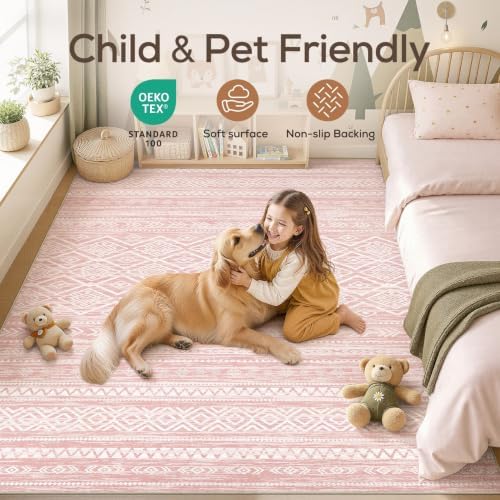 Nakagishi Boho 8x10 Area Rug Living Room Rugs Machine Washable Pink - Image 4
