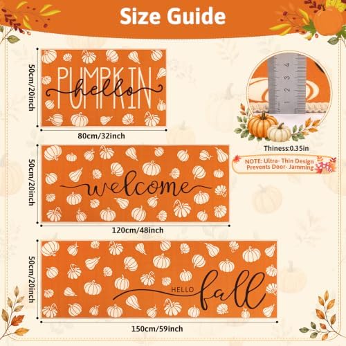 Yamaziot Fall Pumpkin Kitchen Rug Set of 3 Orange Autumn Home Decor - Image 2