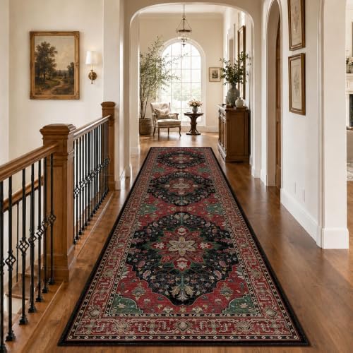 RELEANY Washable Area Rug, Runner 3'x10', Red/Black - Image 2